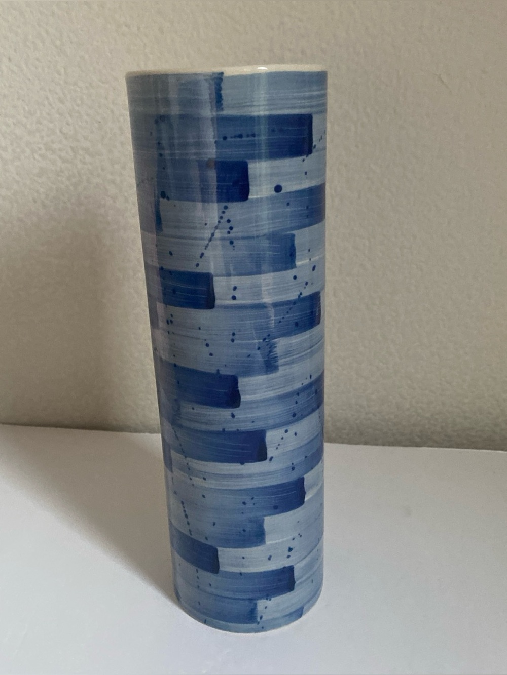 Lenox Blue Indigo Cylinder Vase 10” Painted Striped